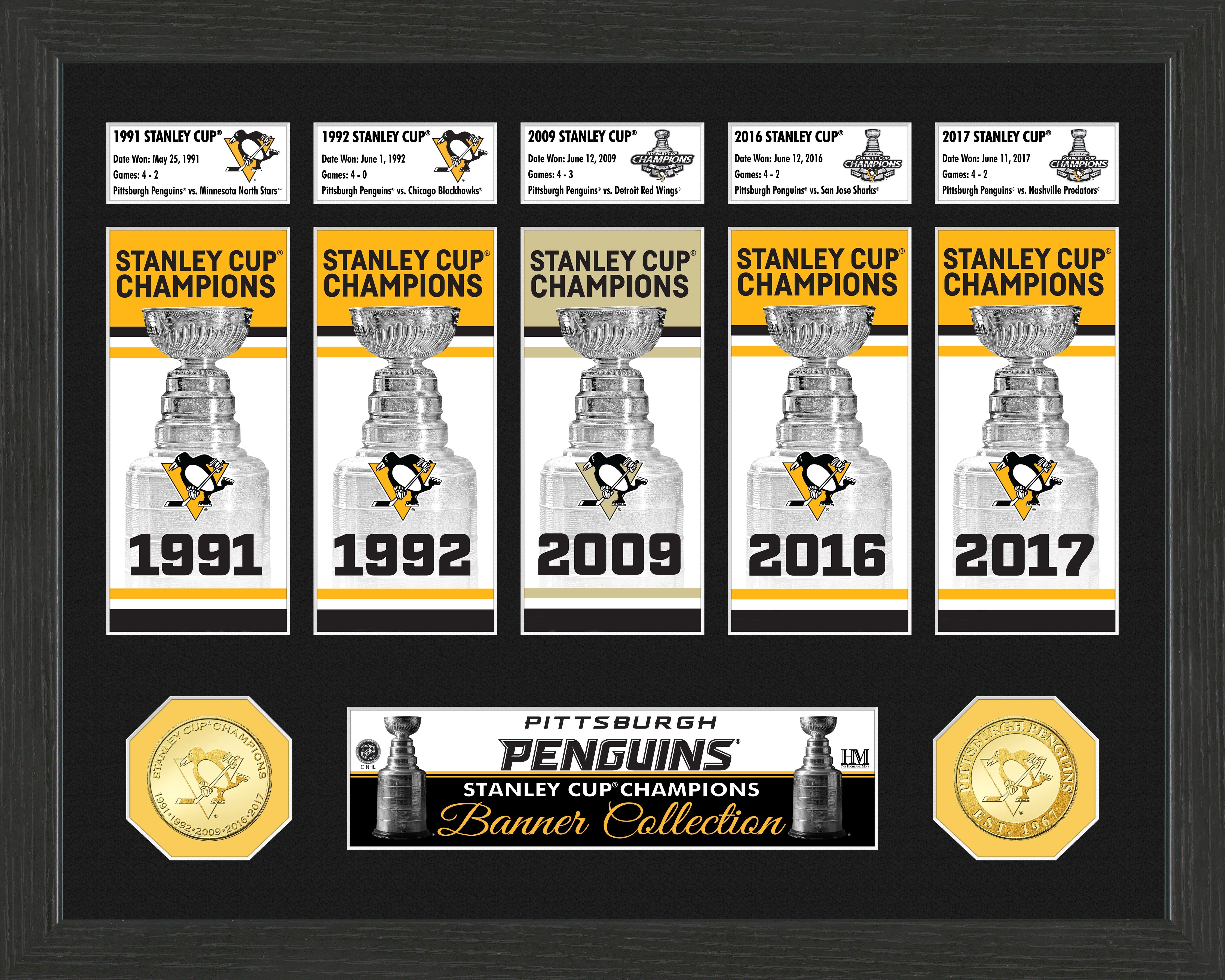 Pittsburgh Penguins 5-Time Stanley Cup Champions Deluxe Gold Coin & Banner Collection, Highland Mint