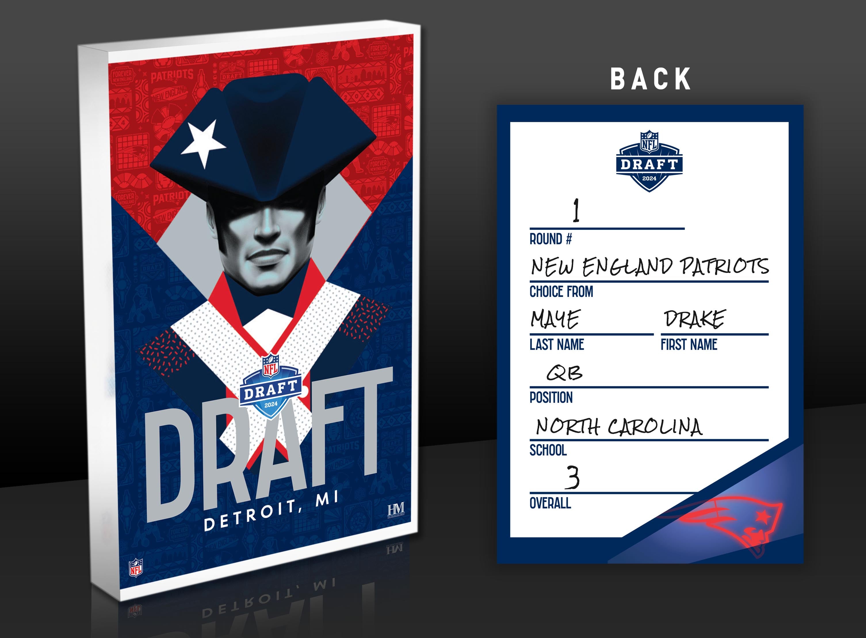 New England Patriots New England Patriots 2024 NFL Draft Card 3D Acrylic Block