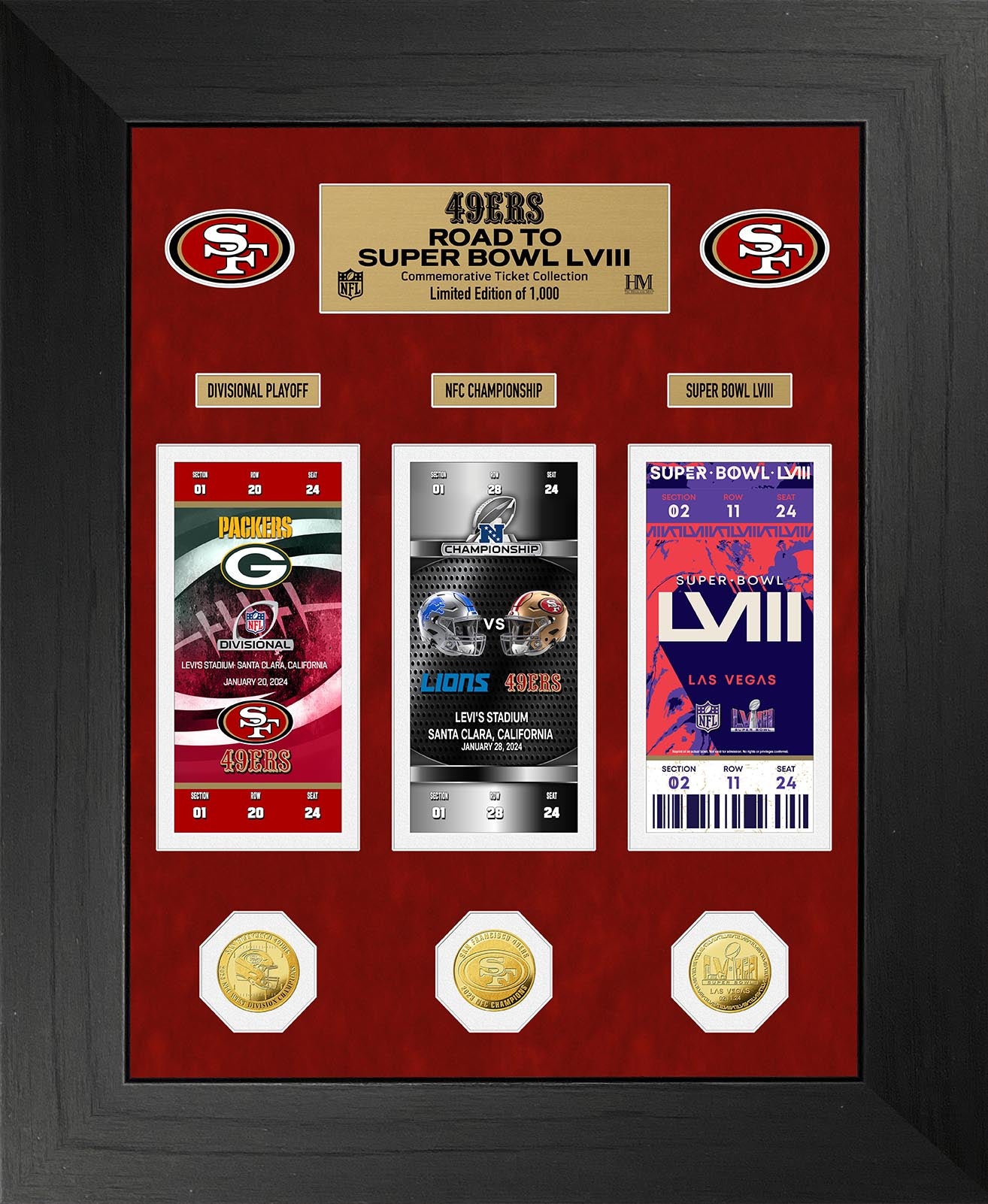 San Francisco 49ers Road to Super Bowl 58 Deluxe Ticket and Gold Coin Photo Mint