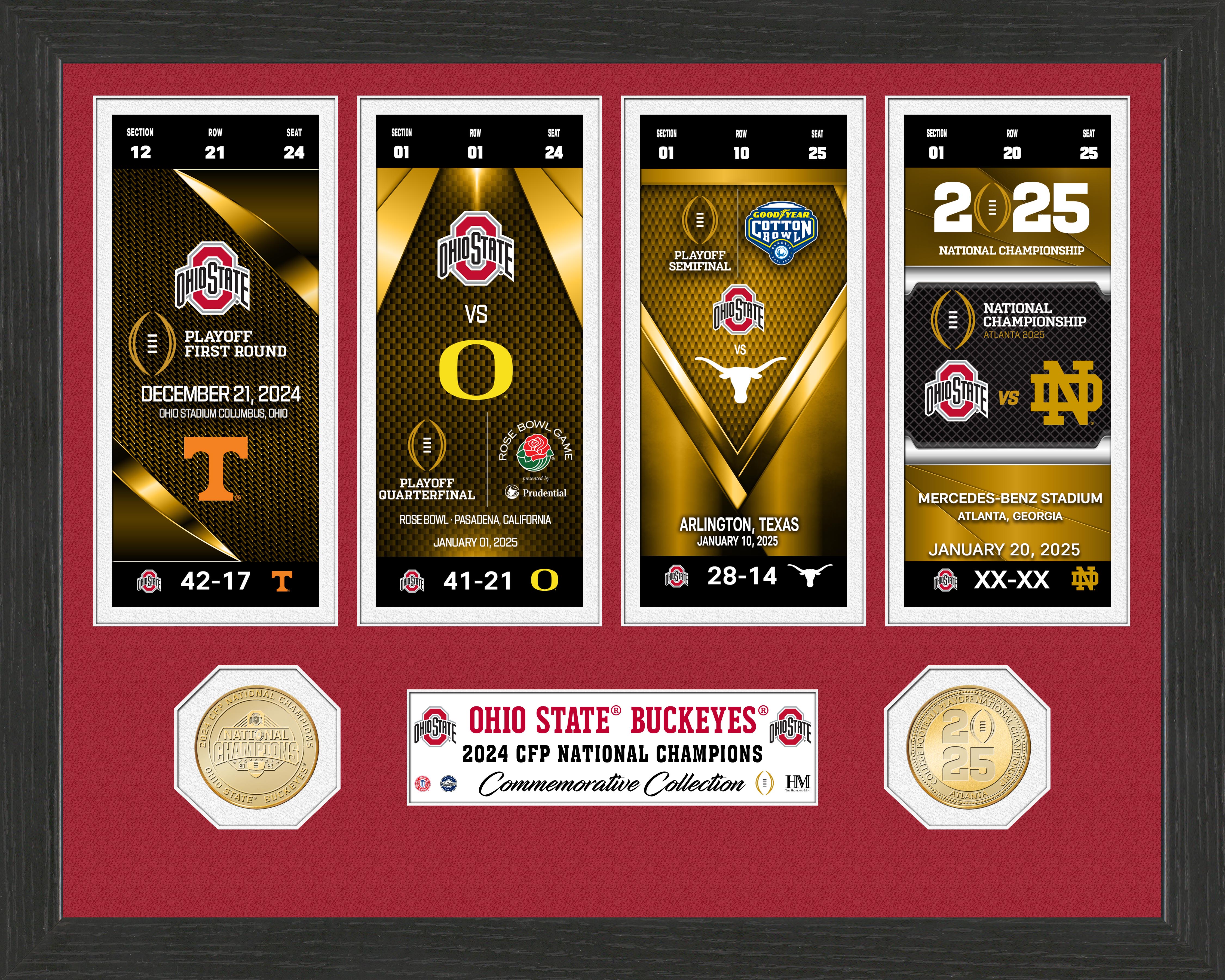 Ohio State Buckeyes Road to the 2024-25 CFP Championship Ticket Collection & Bronze Coin Photo Mint