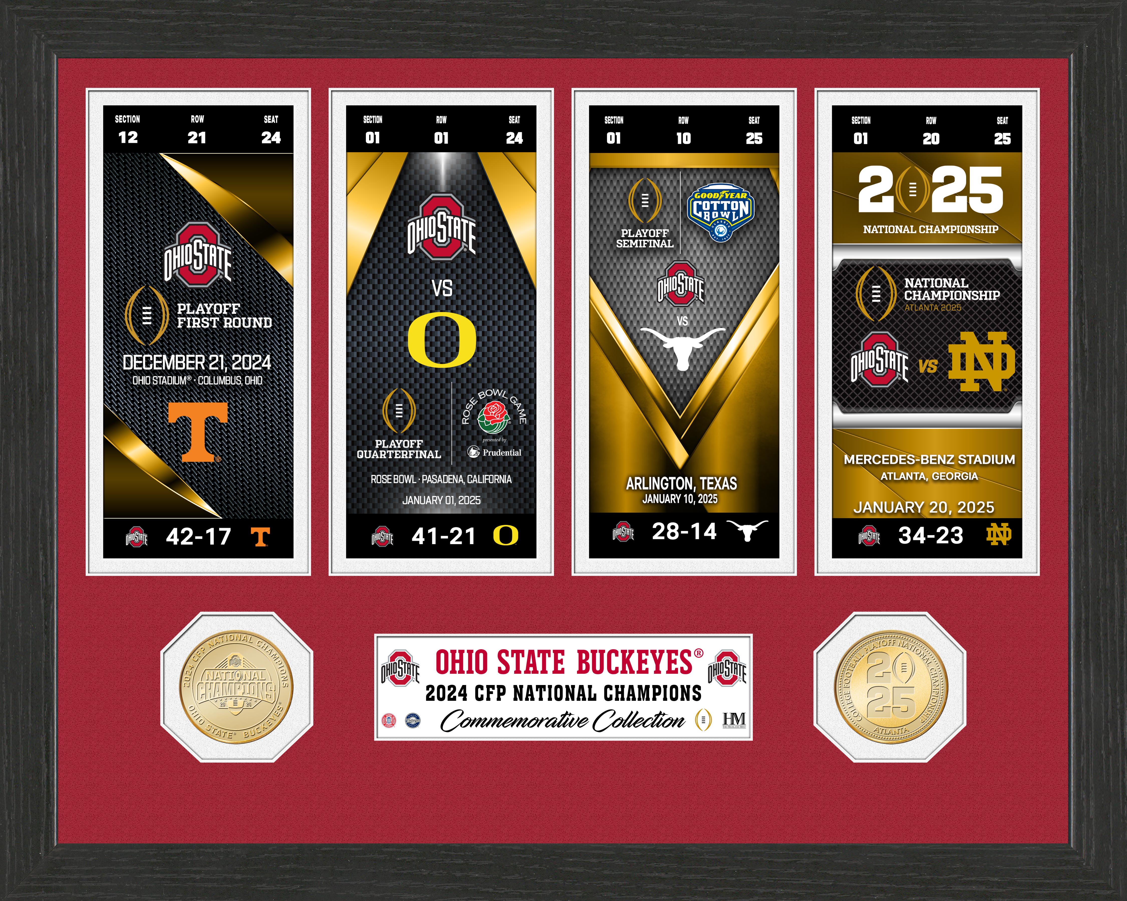 Ohio State Buckeyes Road to the 2024-25 CFP Championship Ticket Collection & Bronze Coin Photo Mint