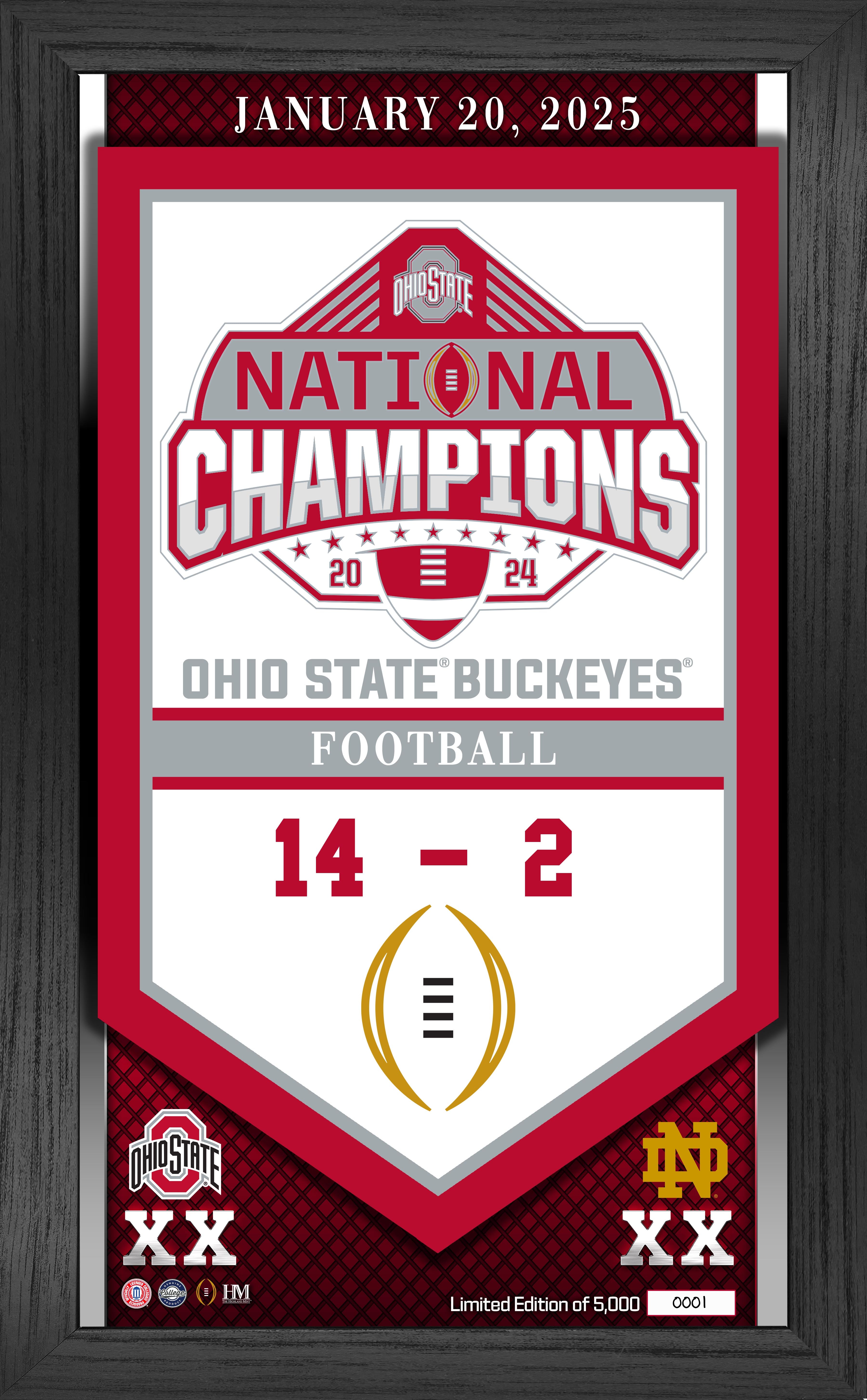 Ohio State Buckeyes 2024-25 CFP National Championship Banner Frame