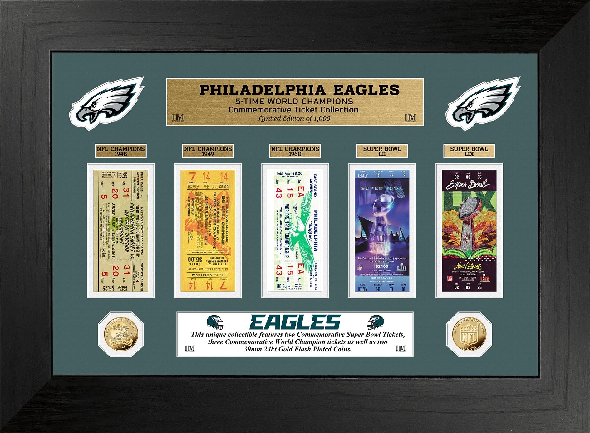 Philadelphia Eagles 5 Time World Champions Deluxe Ticket Photo Mint