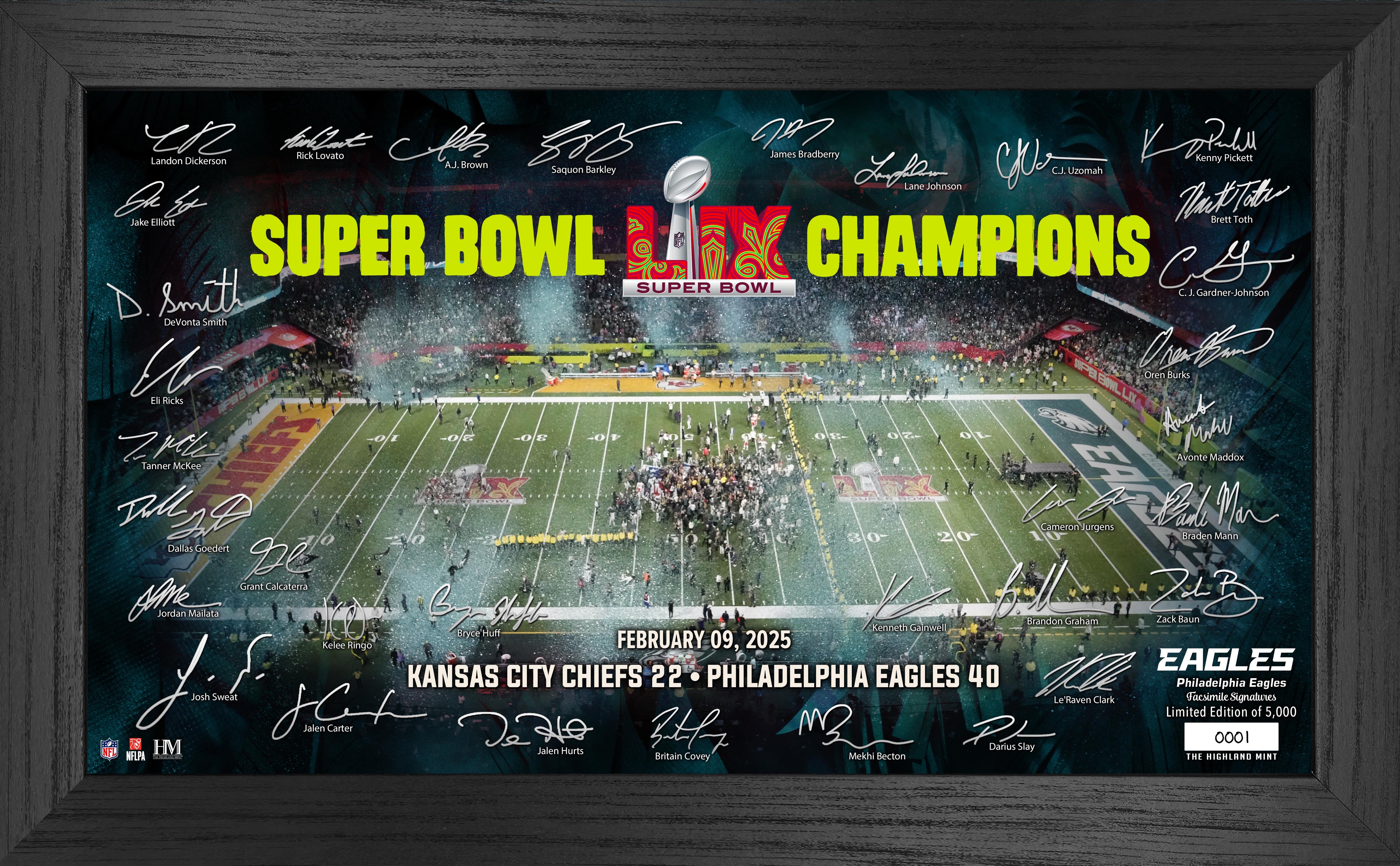 Philadelphia Eagles Super Bowl LIX Champions Signature Gridiron Frame