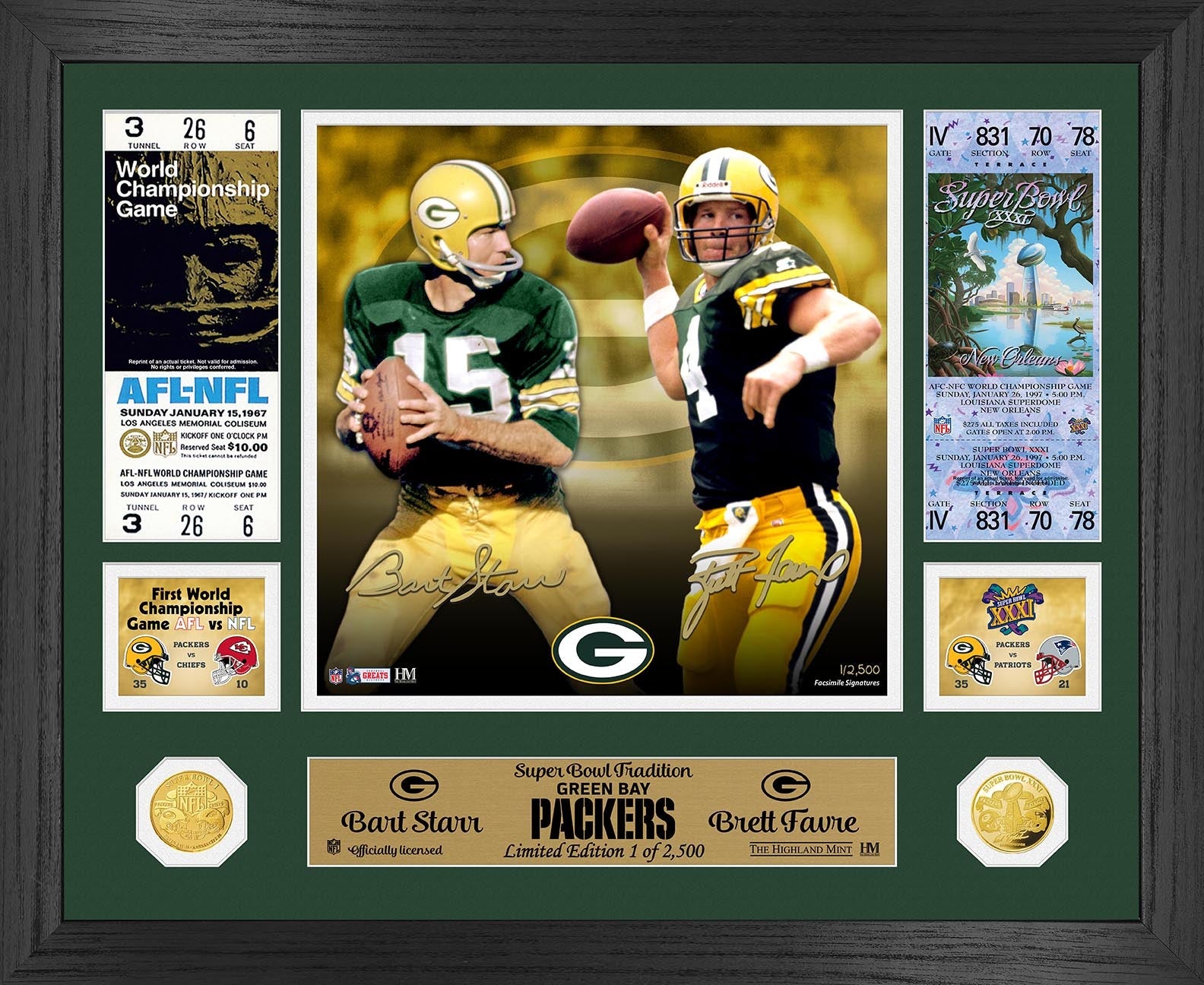 Bart Starr Brett Favre Super Bowl Traditions Bronze Coin Photo Mint