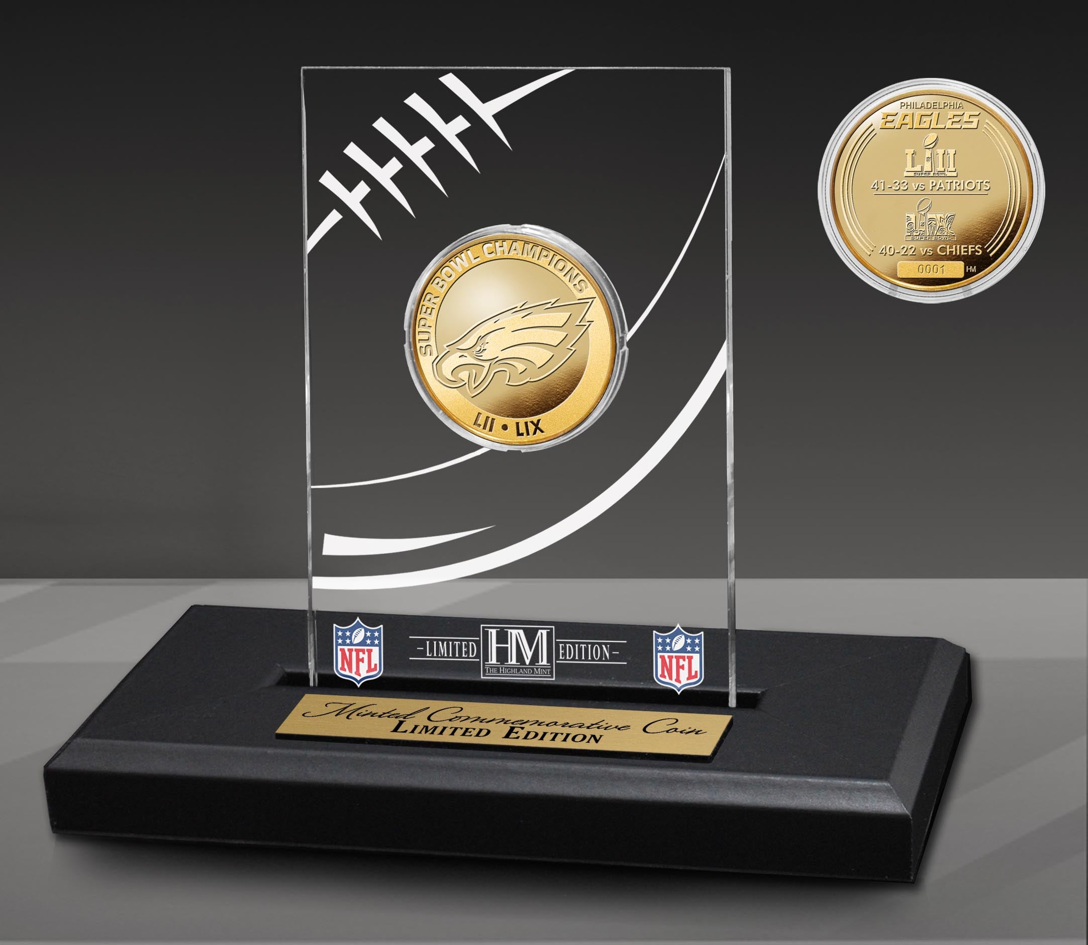 Philadelphia Eagles 2-Time Super Bowl Champion Gold Coin in Acrylic Display