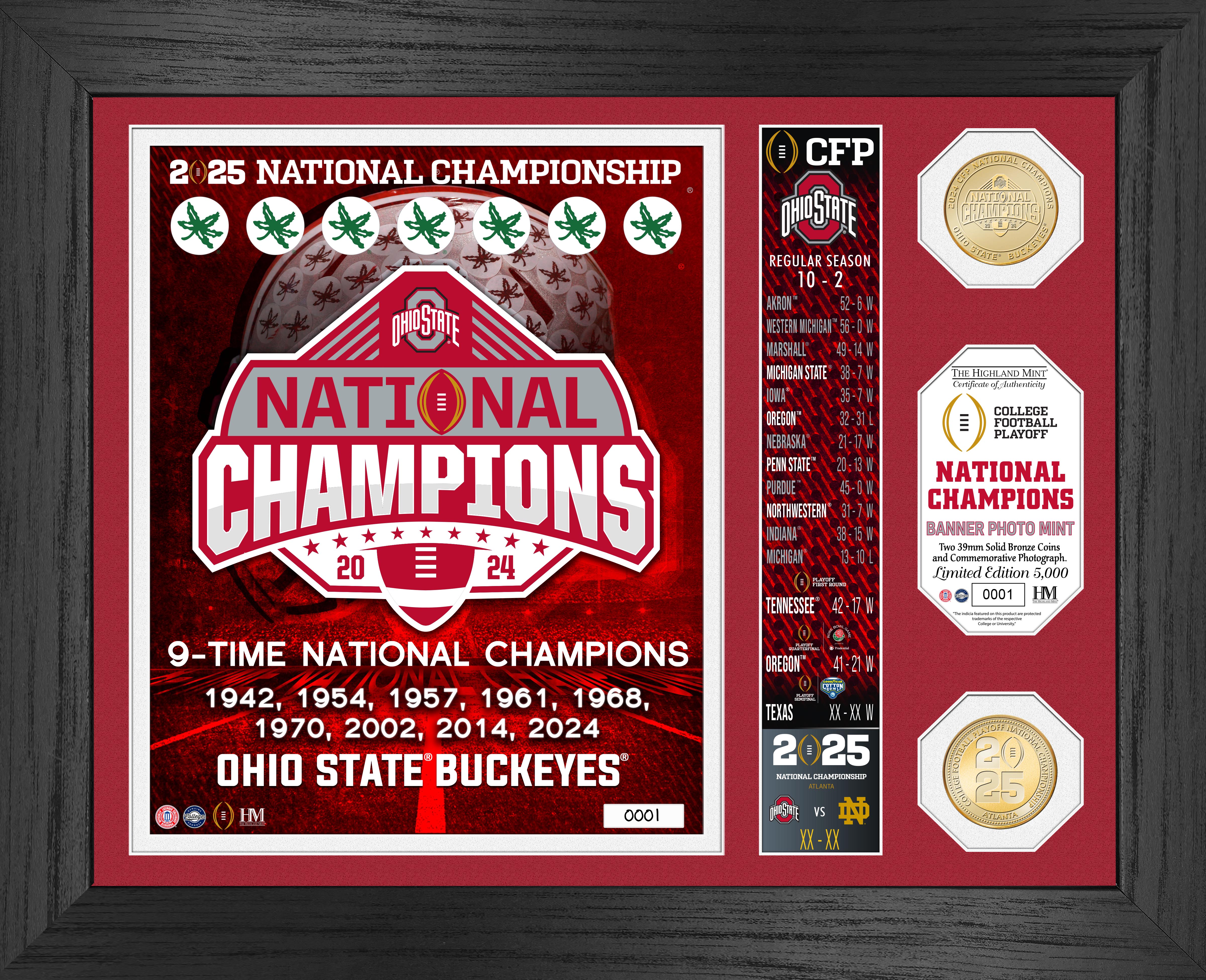 Ohio State Buckeyes 2024-25 CFP National Champions Banner Bronze Coin Photo Mint