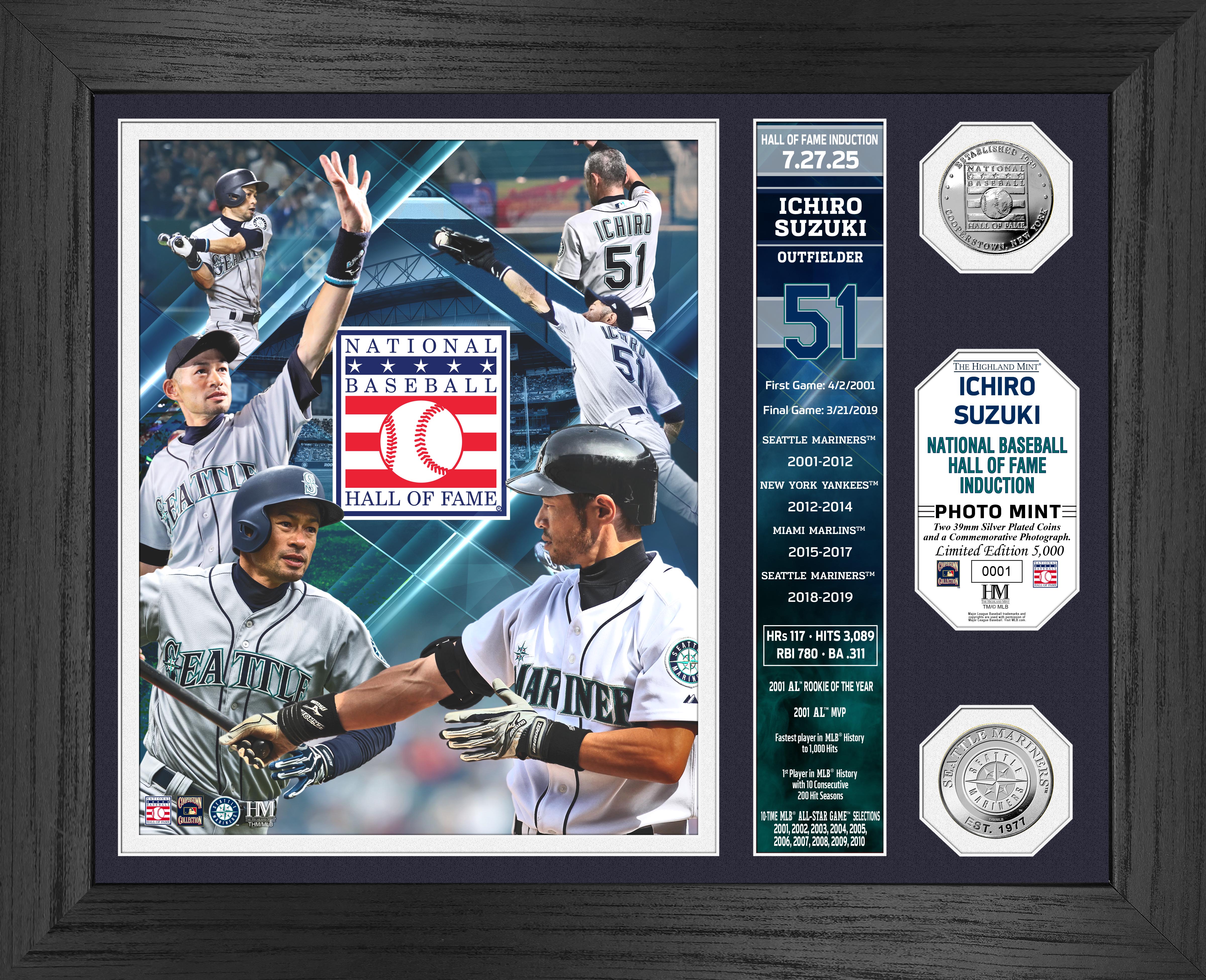 Ichiro Suzuki Hall of Fame Induction Silver Coin Banner Photo Mint