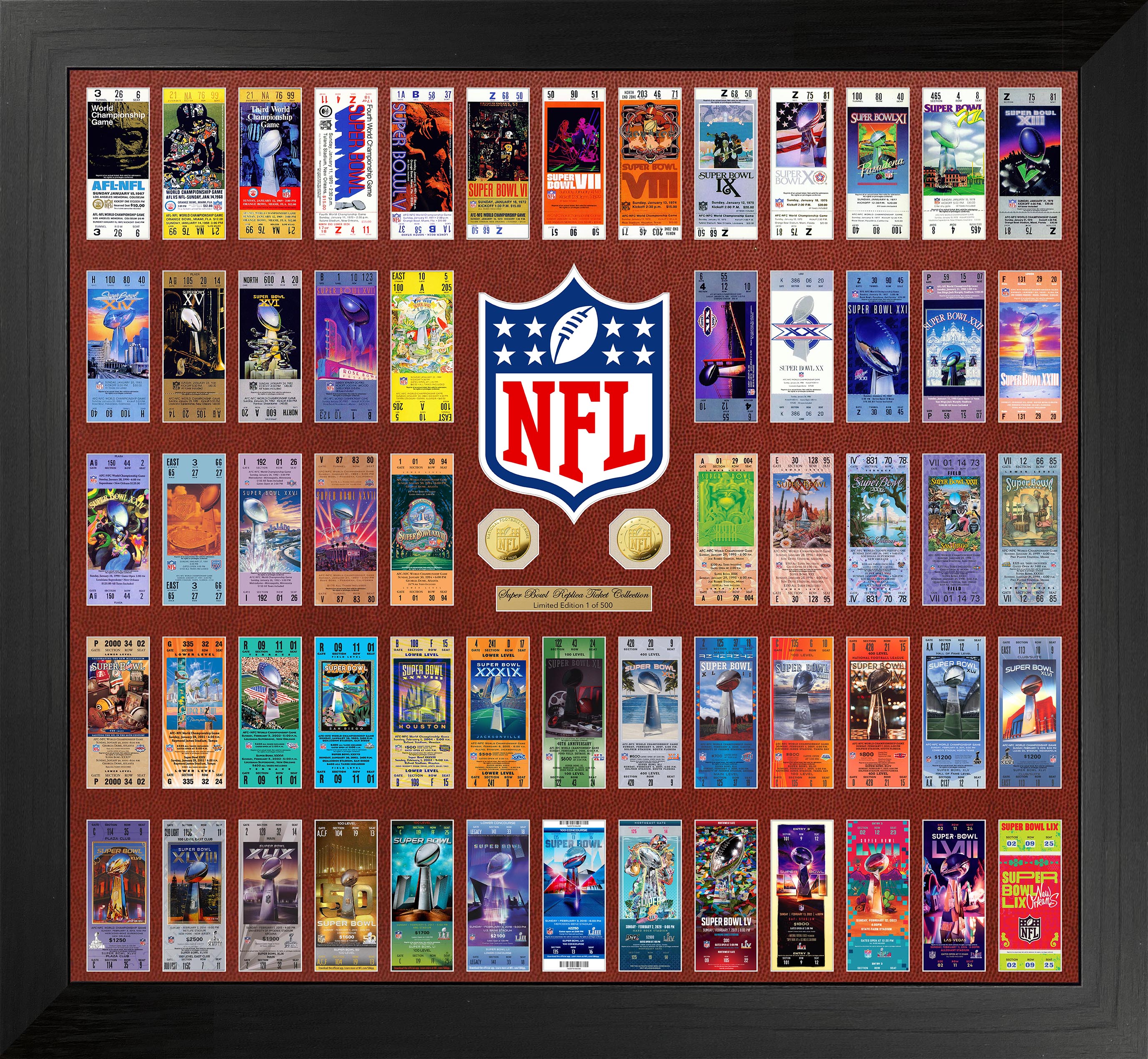 NFL Super Bowl Ticket Collection Frame with Gold Game Coins