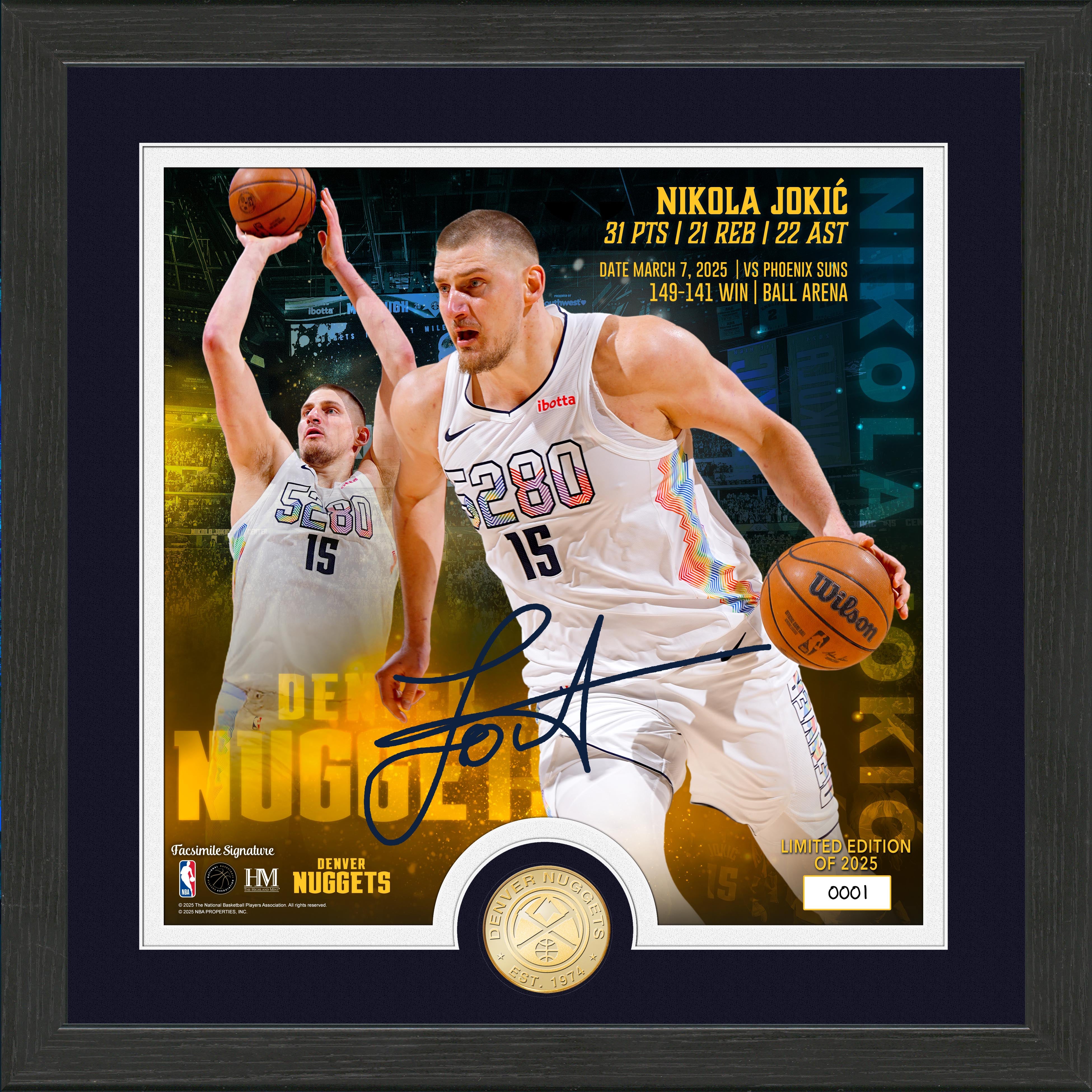 Nikola Jokic NBA Record 30-20-20 Bronze Coin Photo Mint