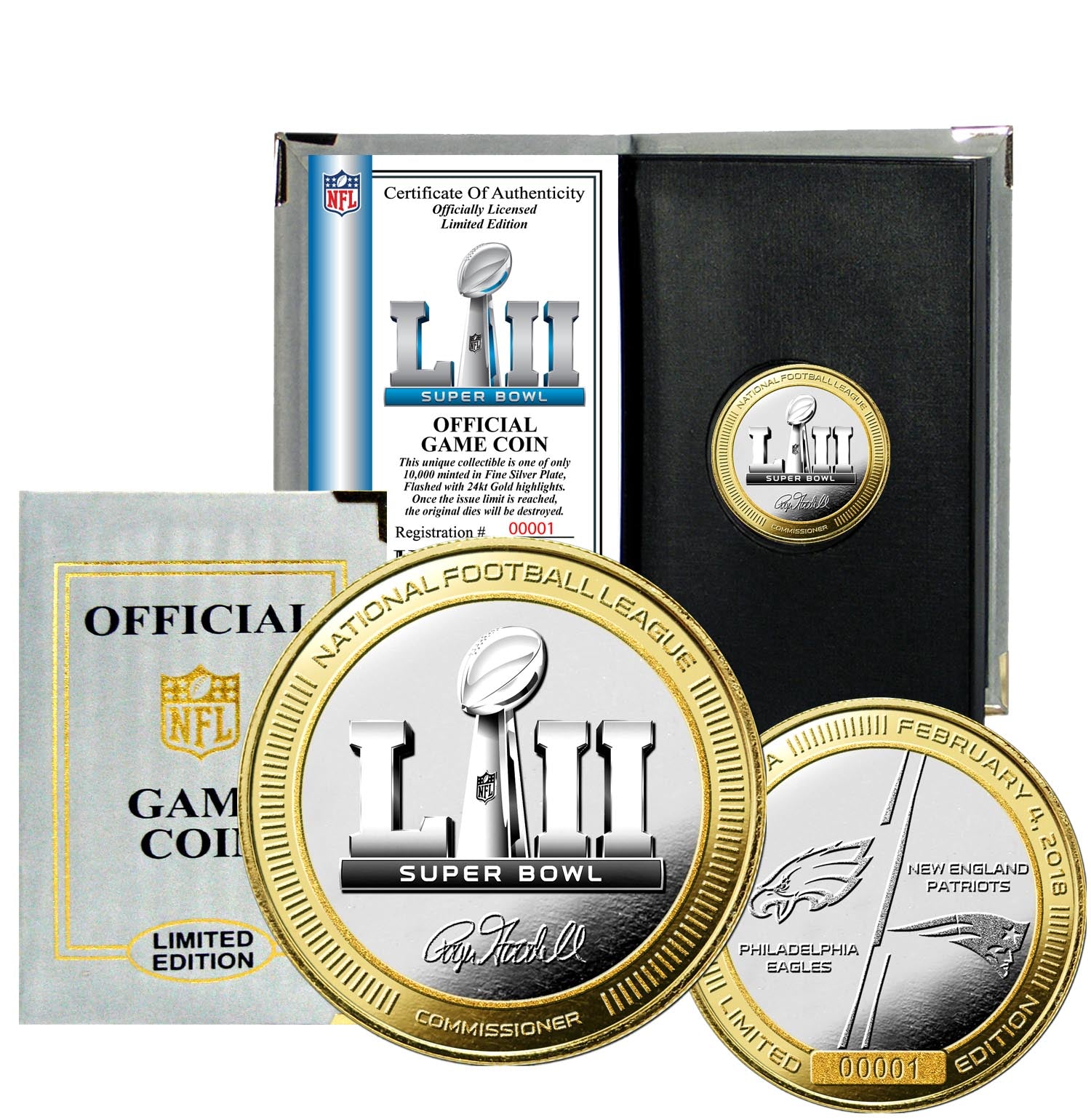 Super Bowl LII Eagles vs Patriots Gold and Silver 2-Tone Flip Coin