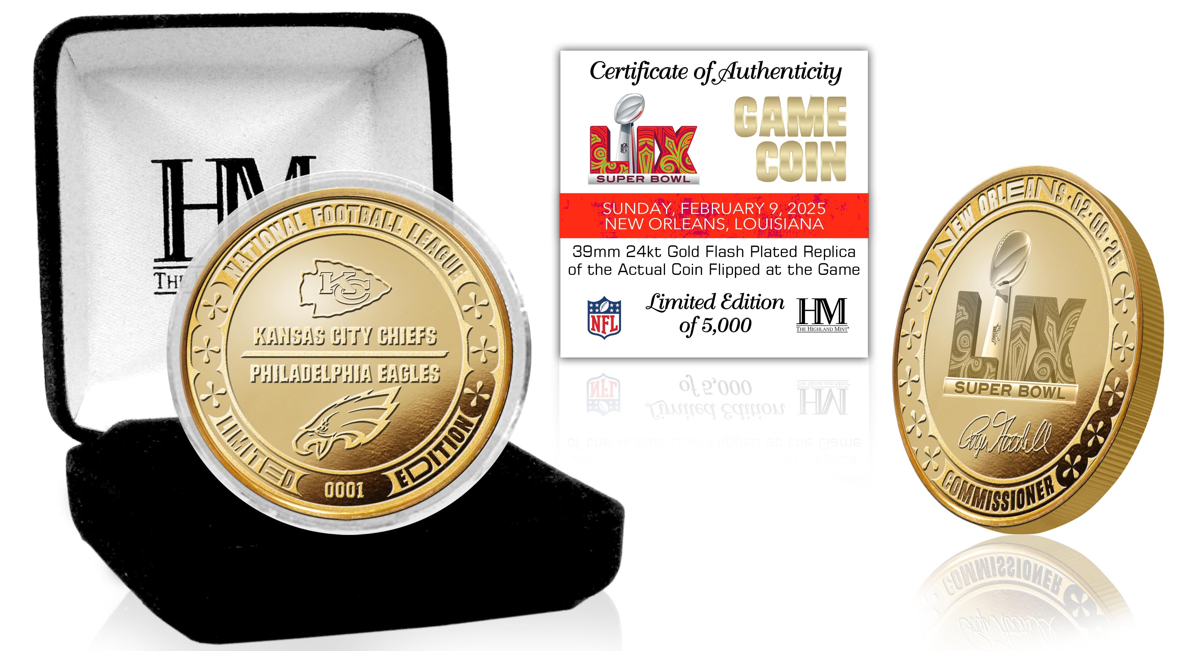 Super Bowl LIX Chiefs vs Eagles Gold Mint Flip Coin