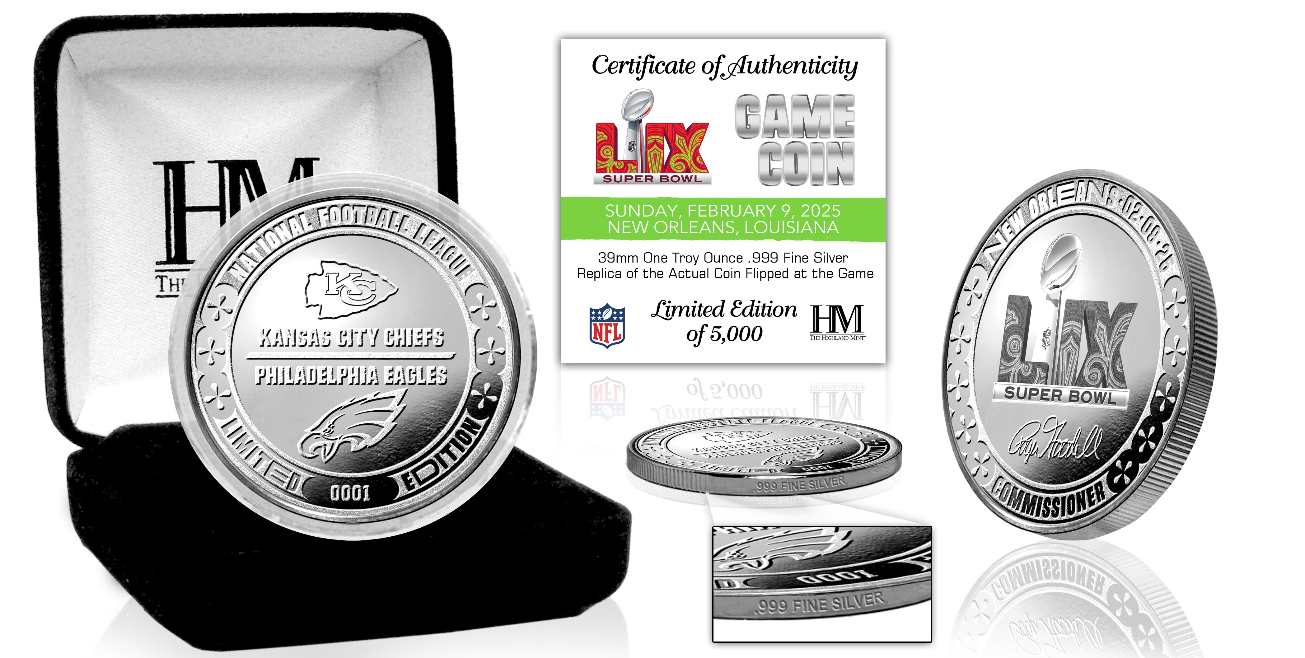 Super Bowl LIX Chiefs vs Eagles 1oz .999 Fine Silver Flip Coin