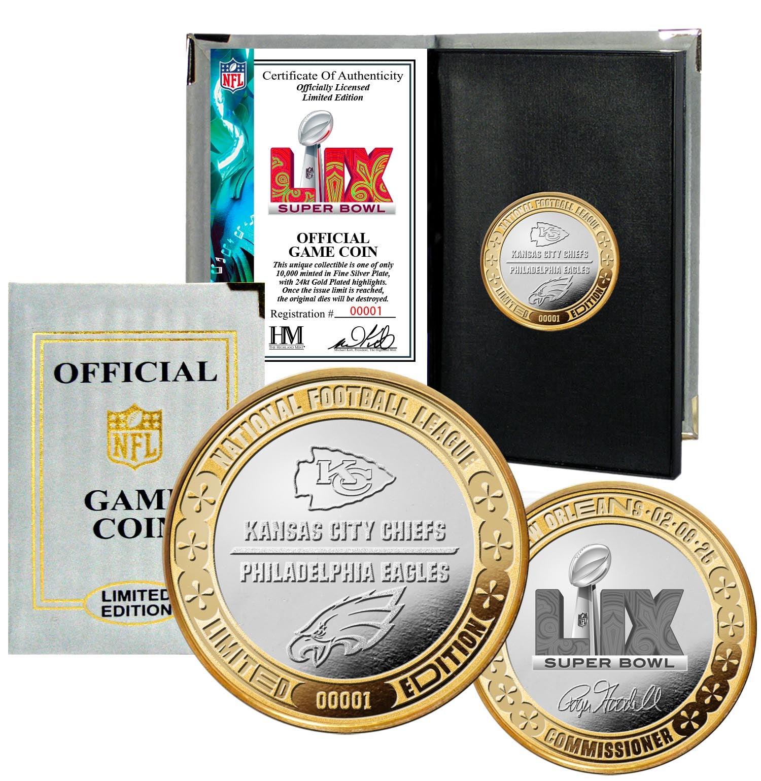 Super Bowl LIX Chiefs vs Eagles Gold and Silver 2-Tone Flip Coin